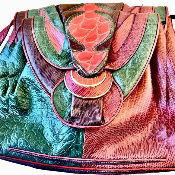 Sharif Vintage 80's USA Leather Shoulder Handbag Snakeskin Croc Print - Picture 15 of 15